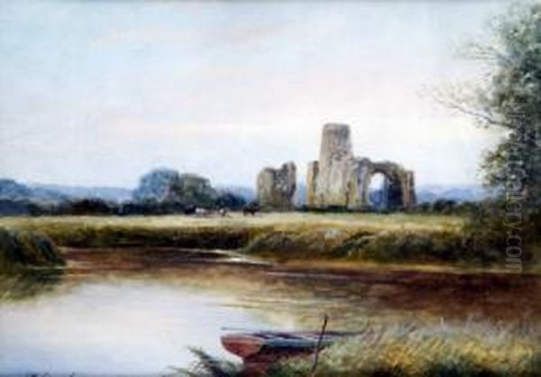 A Pair, A Summer Morning And View Of St Bene'ts Abbey, Norfolk Broads Oil Painting by James Walter Gozzard