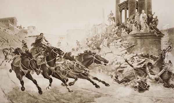 A Roman Chariot Race, illustration from 'The Outline of History' Oil Painting by Ulpiano Checa y Sanz