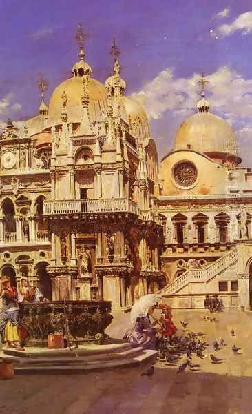 Piazza San Marco Oil Painting by Ulpiano Checa y Sanz