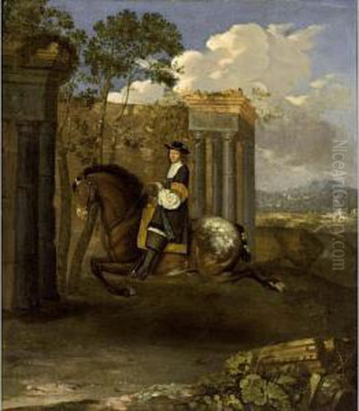 An Equestrian Portrait Of A 
Gentleman, Aged 55, Riding A Bay Horse, In The Position Of The Oil Painting by Barent Graat