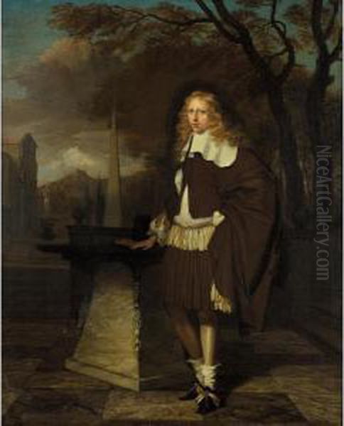 A Portrait Of A Young Gentleman, Full Length, Standing In The Grounds Of A Villa Oil Painting by Barent Graat