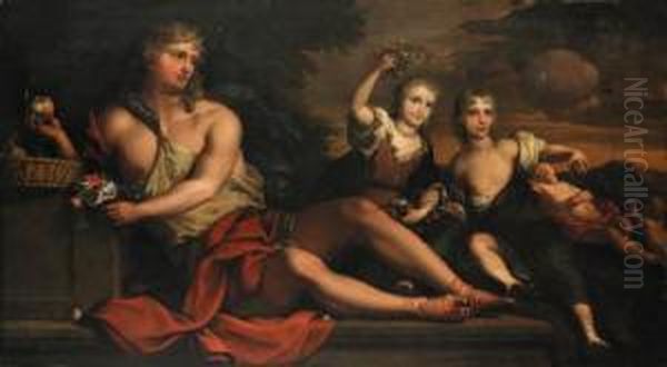 A Reclining Youth Holding Fruit 
And Flowers With A Brother Andsister And A Sleeping Child Beyond Oil Painting by Barent Graat