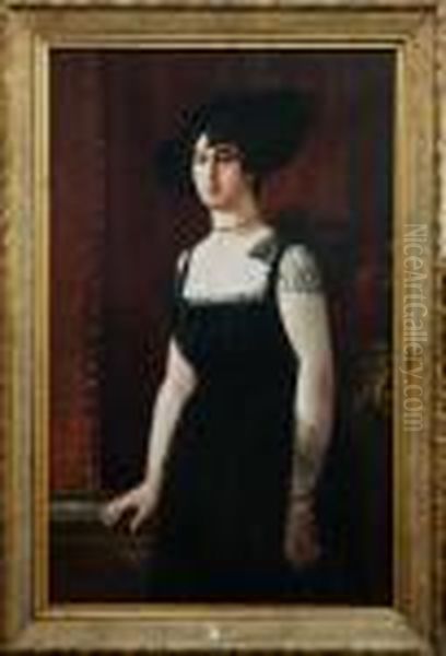 Ritratto Di Signora In Abito Nero Con Cappello Piumato Oil Painting by Napoleone Luigi Grady