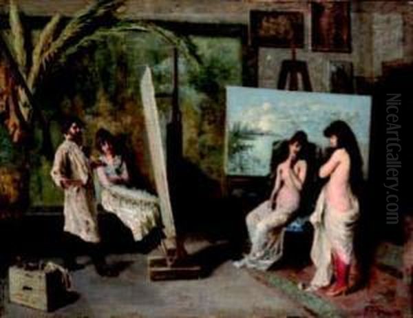 Lo Studio Del Pittore Oil Painting by Napoleone Luigi Grady