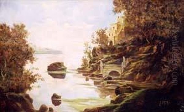 Paesaggio Lacustre Con Villa. Oil Painting by Napoleone Luigi Grady