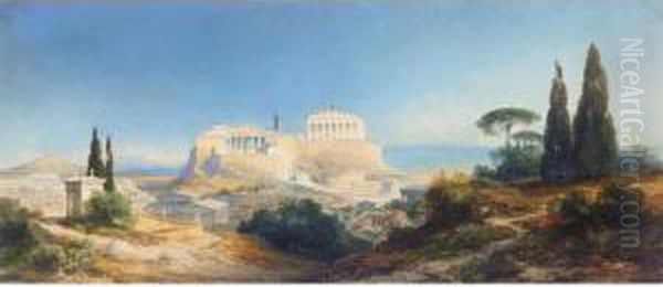 Athens In Ancient Times Oil Painting by Carl Georg Anton Graeb