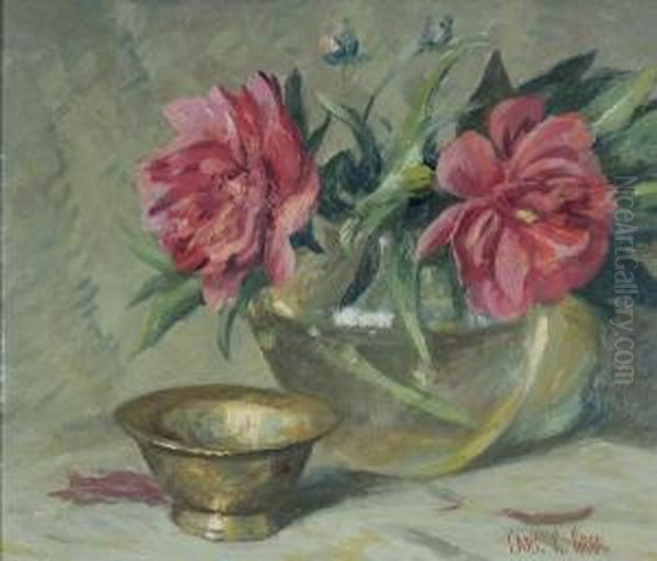 Still Life With Brass Bowl And Peonies Oil Painting by Carl C. Graf