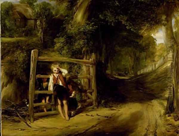 Rustic Civility or Coming Events cast their shadows before them Oil Painting by William Collins