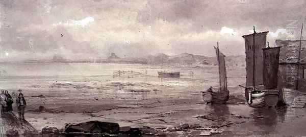 Seashore Study: Low Tide, with Fishing Boats and Fisherfolk Oil Painting by William Collins