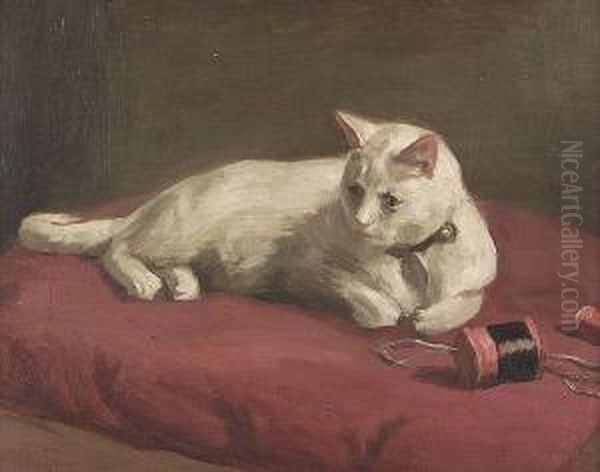 The Artist's Daughter's (elinda Patricia Grafton) White Cat Oil Painting by Robert Wadsworth Grafton