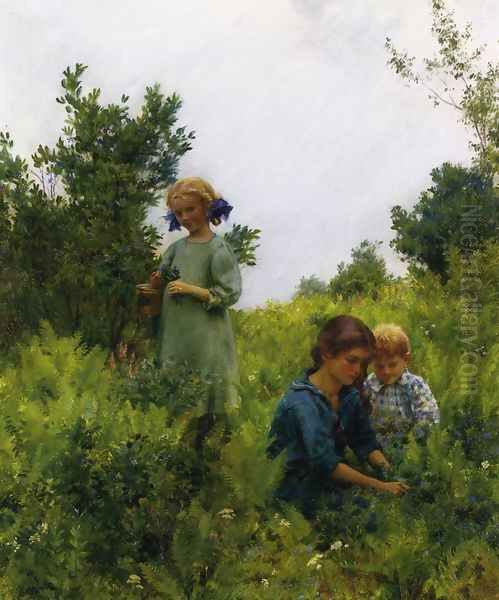 Blueberries and Ferns Oil Painting by Charles Curran