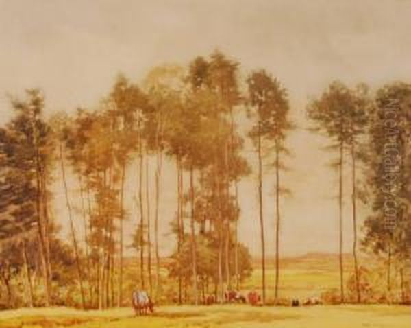 Cattlegrazing Near Trees Oil Painting by George Ii Graham