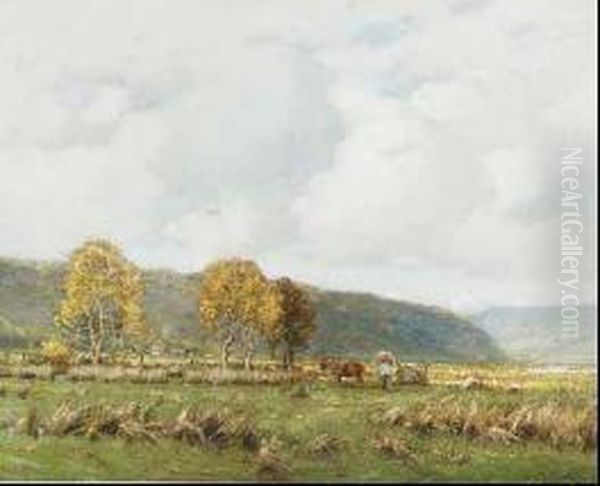 A Harvest Of Reeds, Llanelly Oil Painting by George Ii Graham