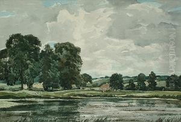 Cattle By A Lake Oil Painting by George Ii Graham