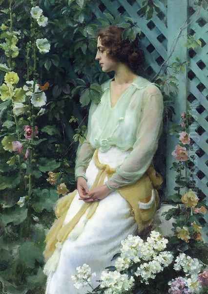 Green Lattice Oil Painting by Charles Curran