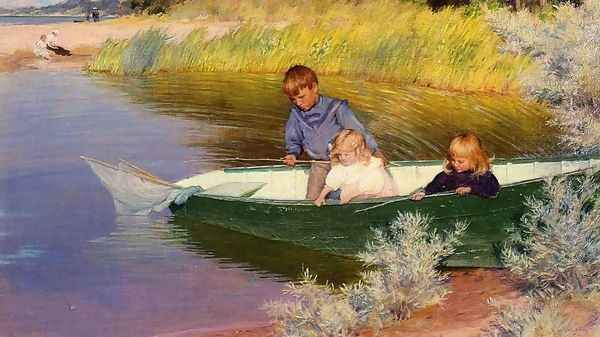 Children Fishing Oil Painting by Charles Curran