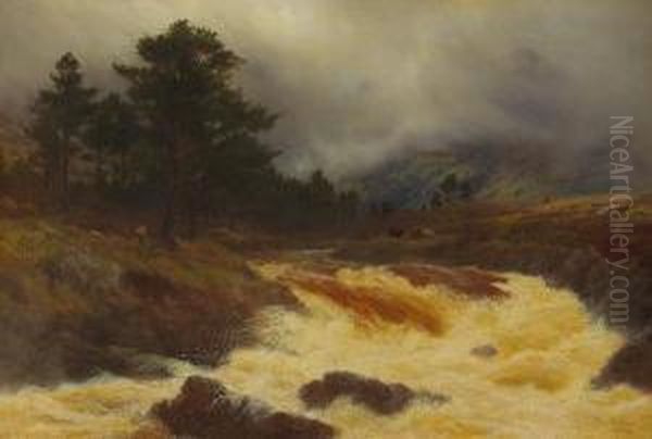 Highland River In Spate Oil Painting by Peter Graham