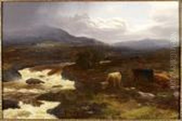 A Spate In The Highlands Oil Painting by Peter Graham