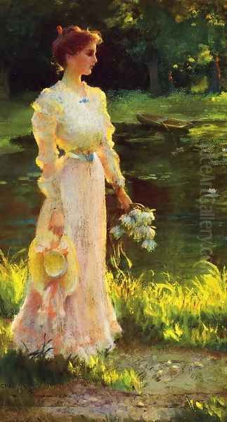 By the Lily Pond Oil Painting by Charles Curran