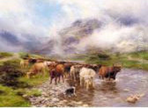 Fording Highland Cattle Oil Painting by Peter Graham