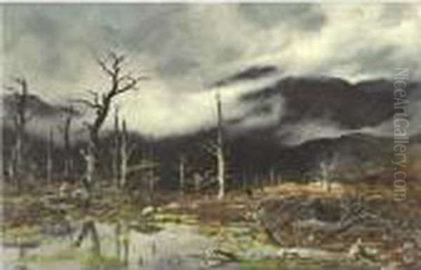 Forlorn Landscape In The Fog Oil Painting by Peter Graham