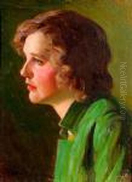 A Portrait Of A Woman Wearing A Green Jacket Oil Painting by Robert Alexander Graham