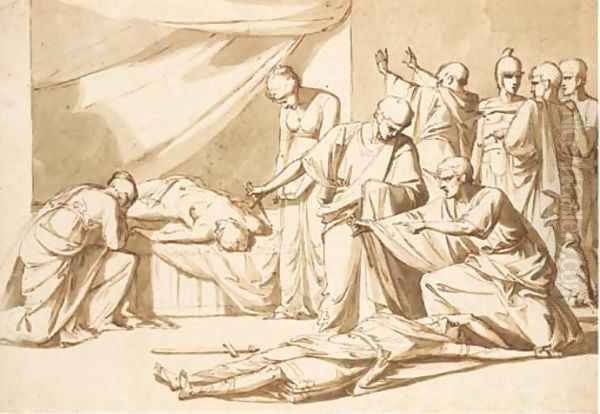 Roman senators and women discovering two corpses Oil Painting by Vincenzo Camuccini