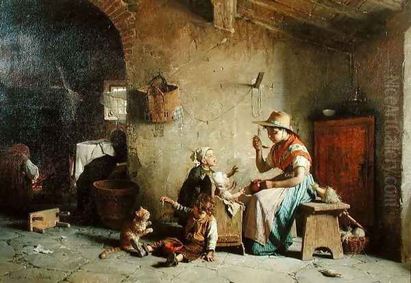 Feeding Baby Oil Painting by Gaetano Chierici