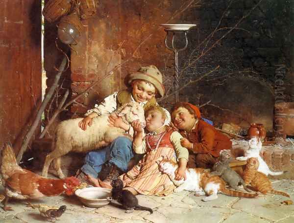 Farmyard Rascals Oil Painting by Gaetano Chierici