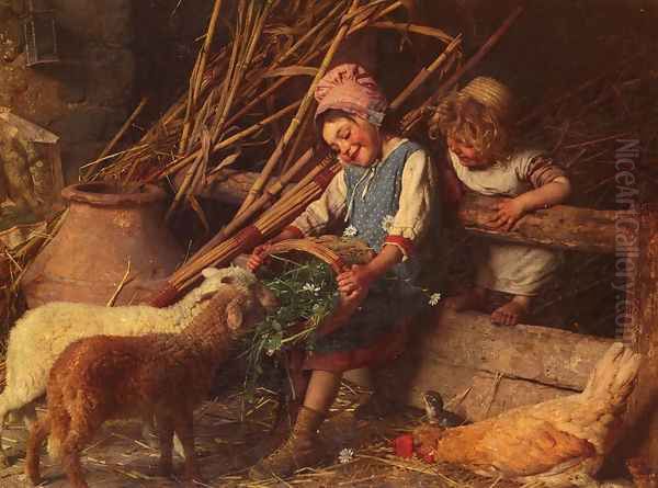 Feeding the Lambs Oil Painting by Gaetano Chierici