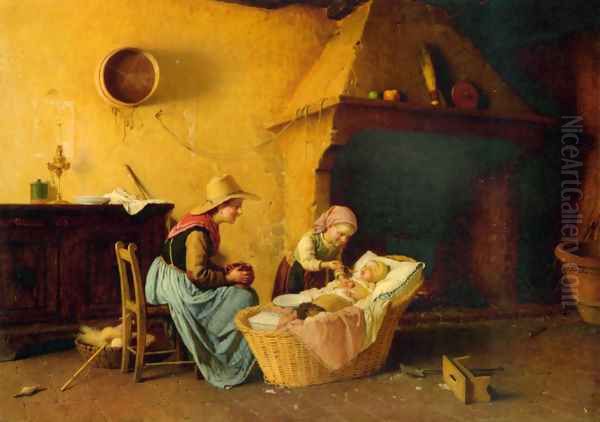 Feeding the Baby Oil Painting by Gaetano Chierici