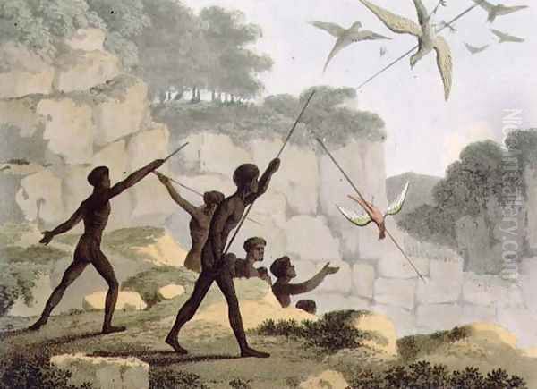 Throwing the Spear, aborigines hunting birds from New South Wales Oil Painting by John Heaviside Clark