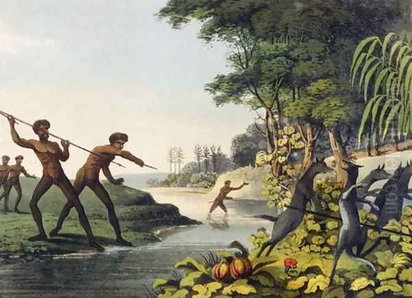 Hunting the Kangaroo, aborigines in New South Wales Oil Painting by John Heaviside Clark