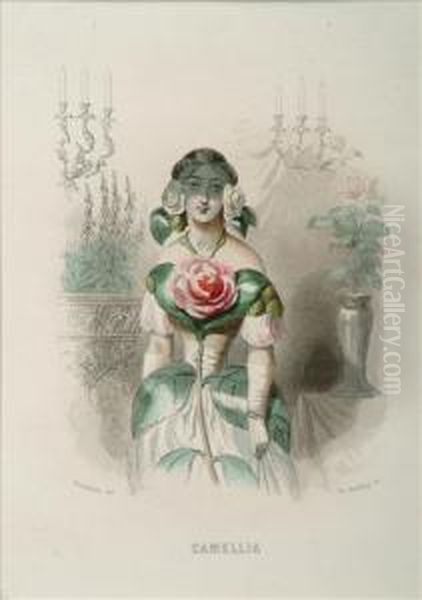 Camellia Tubereuse. Jonquille Fleur De Grenadier Oil Painting by J. J. Grandville