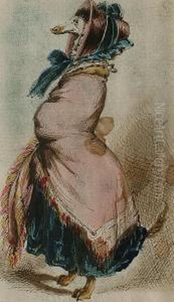 A Greyhound In Bonnet And Shawl Oil Painting by J. J. Grandville