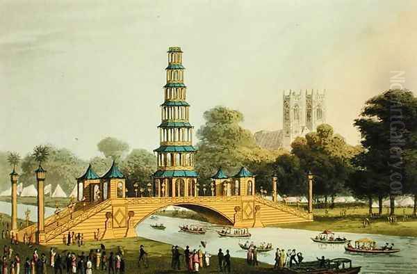 The Chinese Bridge and Pagoda, Erected in the Park in commemoration of the Glorious Peace of 1814 Oil Painting by John Heaviside Clark