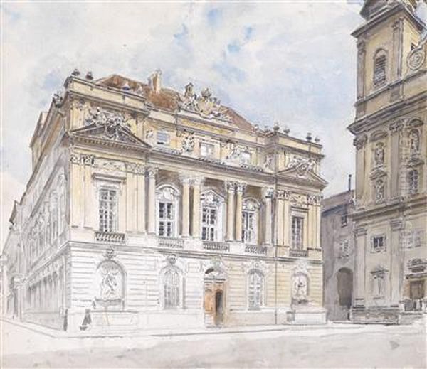 University Square And Jesuit Church In Vienna Oil Painting by Ernst Graner