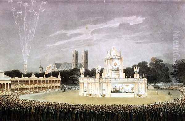 Firework display held in Green Park to celebrate the defeat of Napoleon, 1814 Oil Painting by John Heaviside Clark