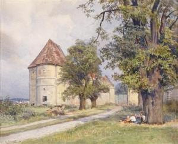 Motiv Mit Dem Schlos Neugebaude Bei Wien Oil Painting by Ernst Graner