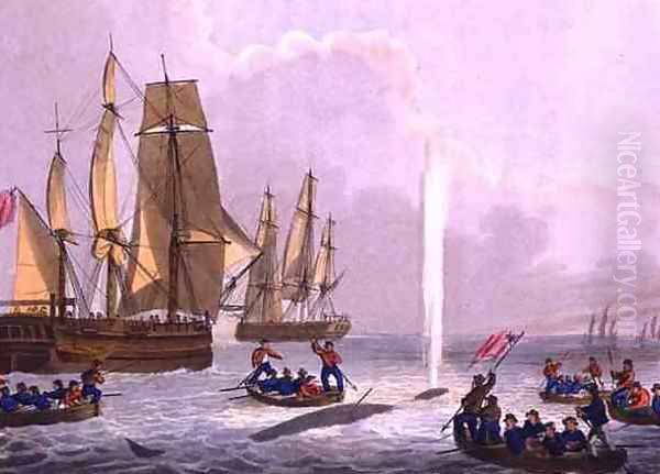 Boats Approaching a Whale, 1813 Oil Painting by John Heaviside Clark