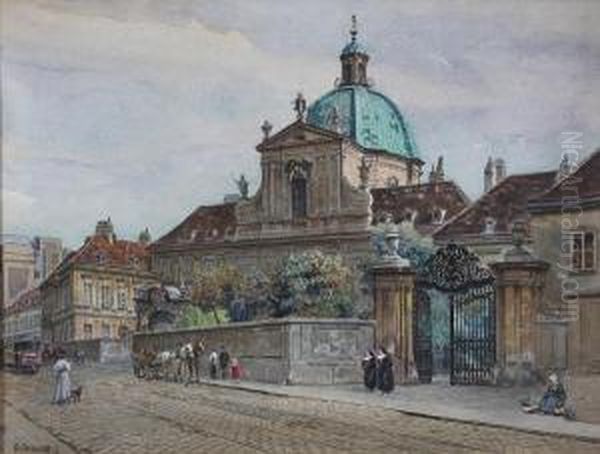 Church By A Busy Street Oil Painting by Ernst Graner