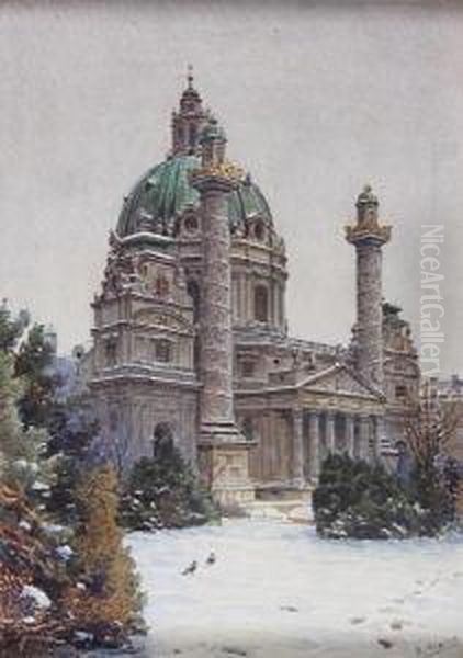 View Of The Karlskirche, Vienna Oil Painting by Ernst Graner