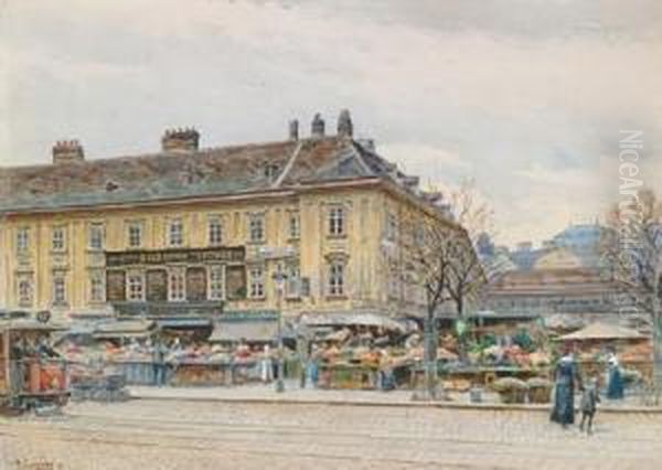 The Old Naschmarkt In Vienna Oil Painting by Ernst Graner