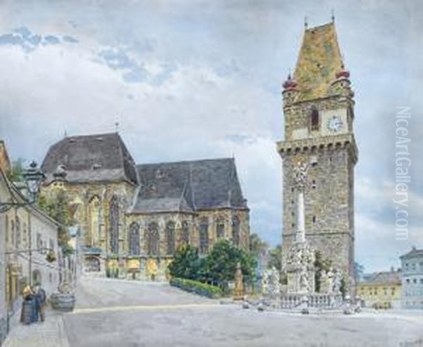 Piazza Centrale Di Perchtoldsdorf Oil Painting by Ernst Graner