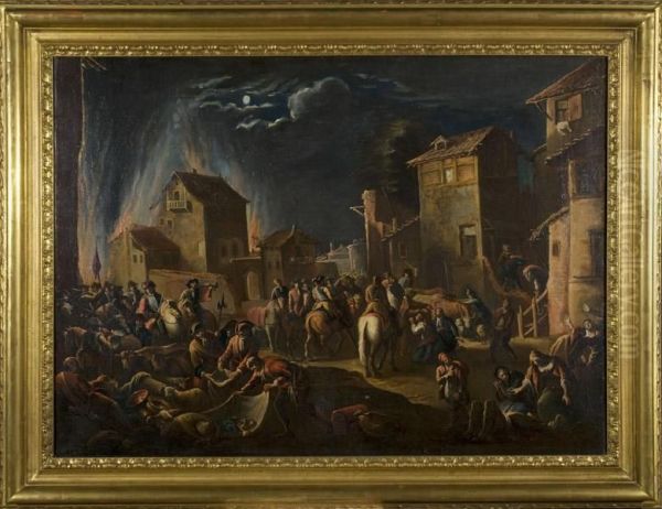 Assalto Di Soldati Ad Un Villaggio Oil Painting by Giovanni Michele Graneri