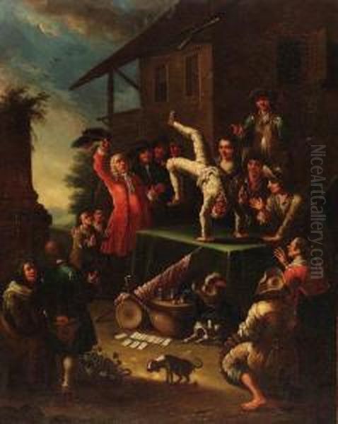 A Cheese Seller; And A Travelling Conjurer Oil Painting by Giovanni Michele Graneri