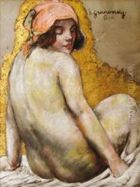 Jeune Fille Nue Au Fichu Rose Oil Painting by Sam Granowsky