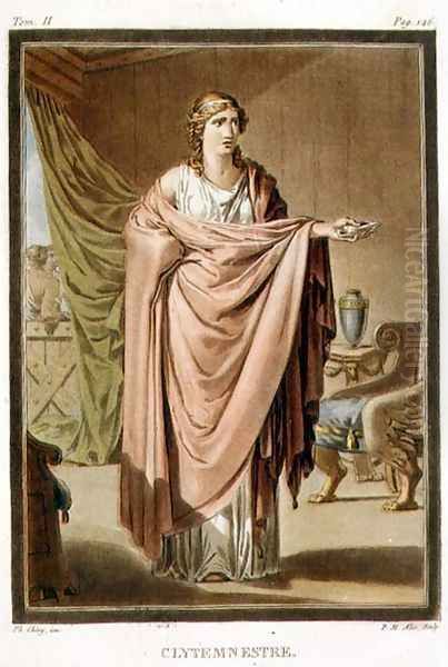 Clytemnestra, costume for 'Iphigenia in Aulis', from Volume II of 'Research on the Costumes and Theatre of All Nations' Oil Painting by Philippe Chery