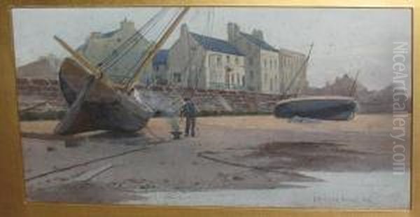 Shore Scene With Fisherman Caulking His Boat Oil Painting by Carleton Grant