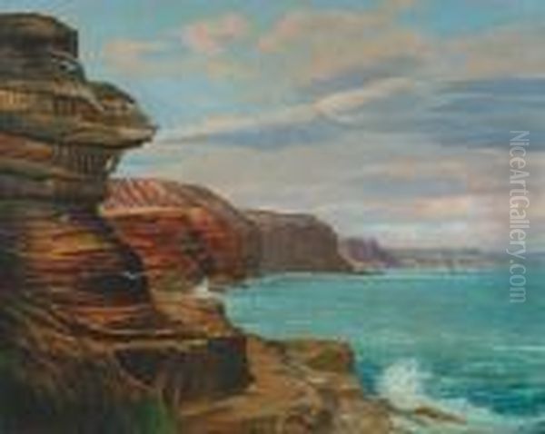 An English Coastline With Cliffs Oil Painting by Clement Rollins Grant